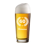 graviertes Bierglas mit Lorbeerkranz, Name und Alter personalisiert