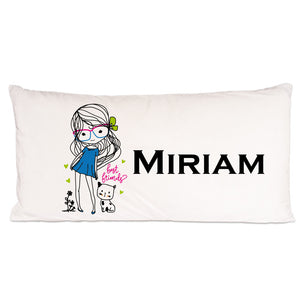 Cute Girl mit Katze - Personalisiertes Nackenkissen 40x80cm mit Füllung