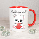 Lieblingsmensch wahlweise mit Wunschname - Eisbär mit Herz - Tasse personalisierbar
