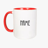 Tasse rot weiß mit Schriftzug Lieblingsmensch vorne und Rückseite Name