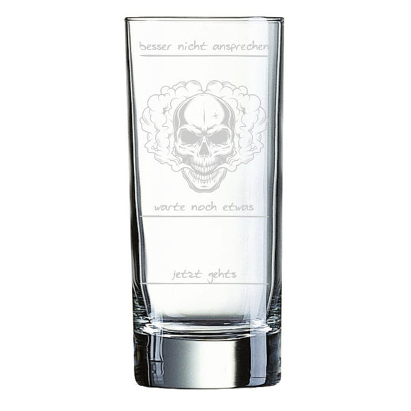 Schnapsglas für harte Tage - Totenkopf mit Rauch - Longdrinkglas