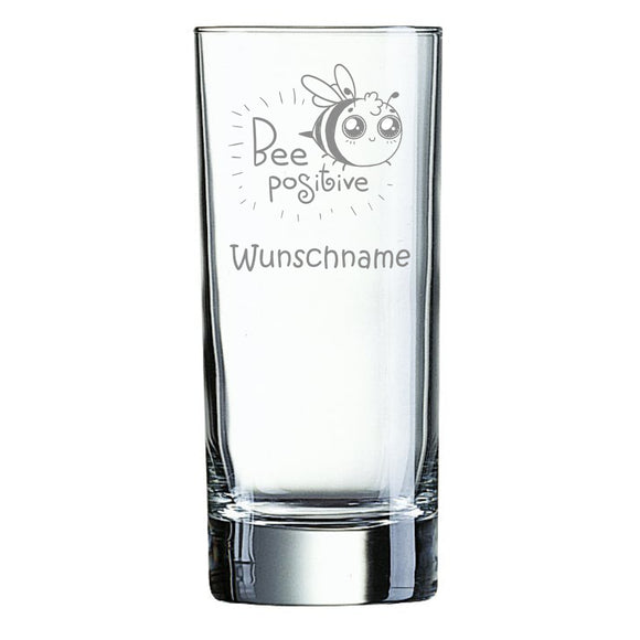 Bee positiv + Wunschname Longdrinkglas