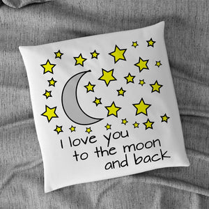 Satiniertes Kissen oder Kuschelkissen mit Reißverschluss Größe: 40x40cm Motiv Mond und sterne und Text I love you to the moon and back