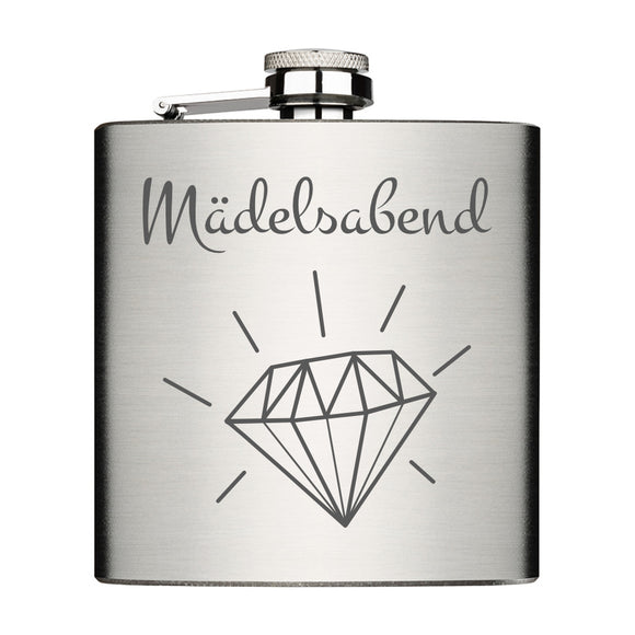 Mädelsabend mit Diamant personalisierbar Flachmann 6oz