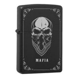 Mafia Cards Collection - mit Mafiamotiven gravierte Zippos Black Matte mit Chrom-Kern