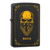Mafia Cards Collection - mit Mafiamotiven gravierte Zippos Black Matte mit Messing-Kern