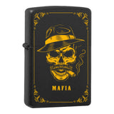 Mafia Cards Collection - mit Mafiamotiven gravierte Zippos Black Matte mit Messing-Kern