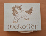 Großes Malset mit Gravur personalisiert mit Motiv Einhorn und Text Malkoffer