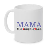 personalisierte Mama Kinder - Tasse Welt  Mama in der Trendfarbe 2022 Very Peri und die Namen der Kinder darunter.