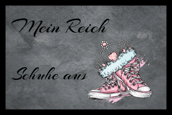 Fußmatte mit Text Mein Reich Schuhe aus und Motiv rosa allstars mit Krone