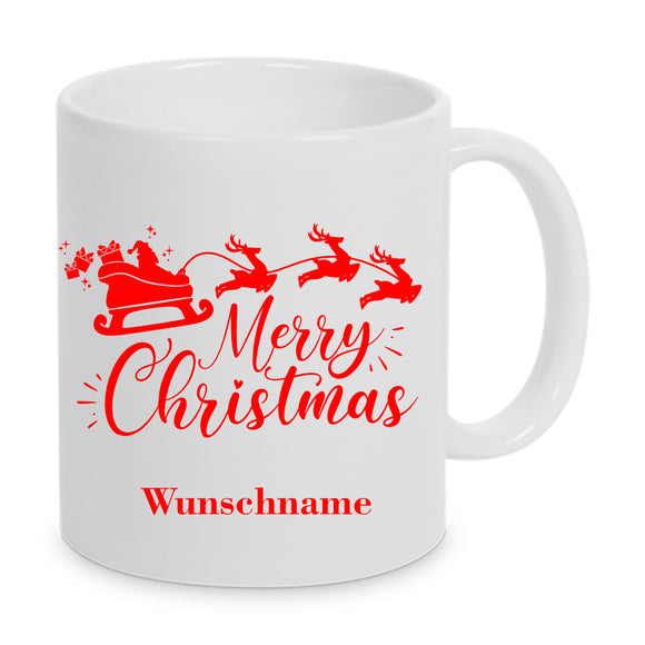 Rentierschlitten Merry Christmas mit Wunschname - Tasse