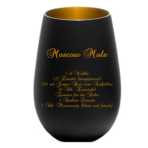 Cocktail - Windlicht Glas schwarz-gold mit Gravur Moscow Mule