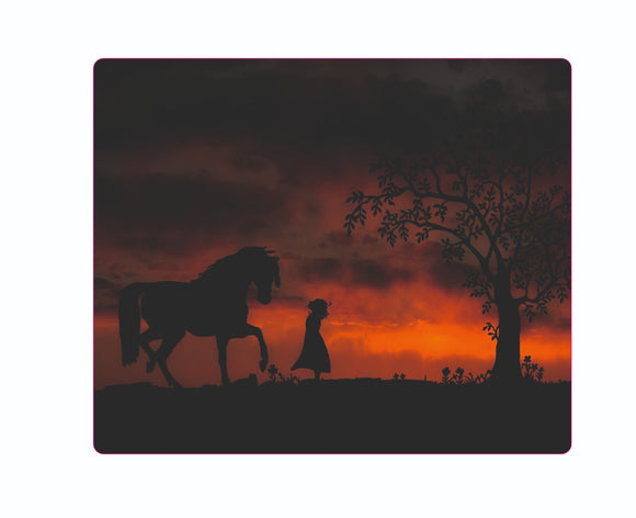 Mousepad Pferd mit Mädchen und Baum im Abendrot NH