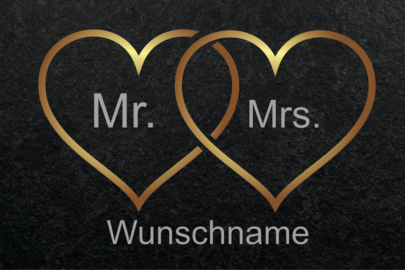 Mr. und Mrs. Herzen Fussmatte in Schieferoptik