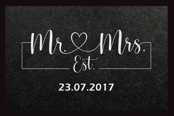 Mr and Mrs est personalisierte Fussmatte in Schieferoptik