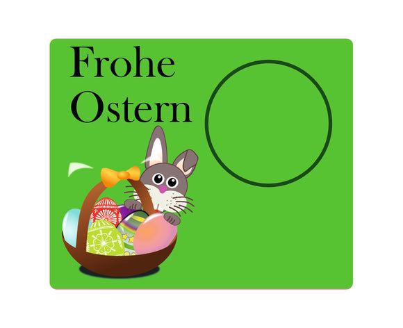 Tassen- und Gläseruntersetzer grün bedruckt mit Osterhase und Eier im Korb