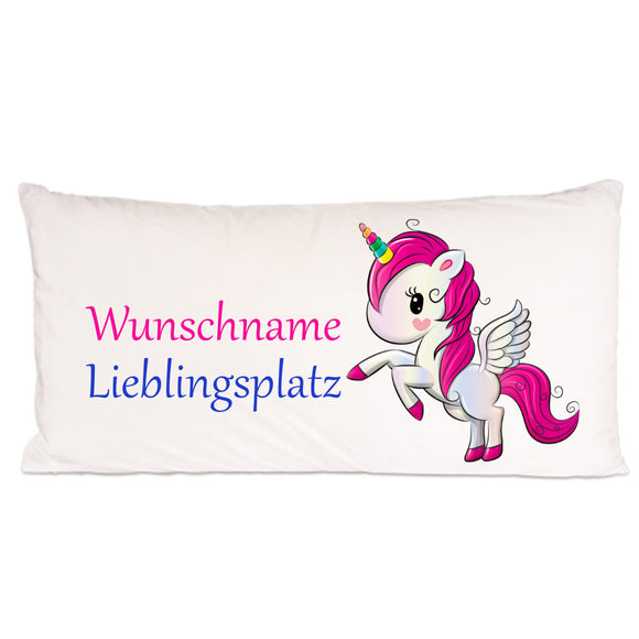 Einhorn Namenskissen 80x40cm Longkissen mit Reißverschluß und Füllung