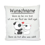 Wenn du bei mir bist, ist mir der Rest der Welt egal - Panda und Eisbär mit Herz 40x40cm Kissen mit Füllung personalisierbar