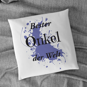 Satiniertes Kissen oder Kuschelkissen mit Reißverschluss bedruckt mit Motiv blau und Text bester Onkel der Welt