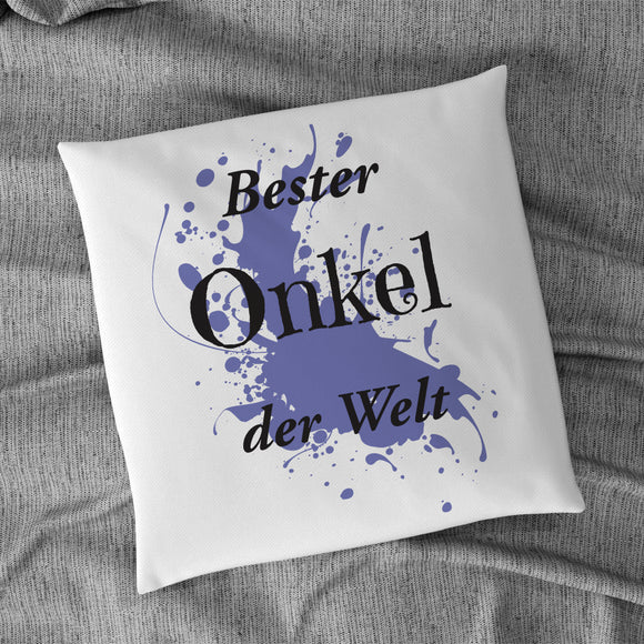 Satiniertes Kissen oder Kuschelkissen mit Reißverschluss bedruckt mit Motiv blau und Text bester Onkel der Welt