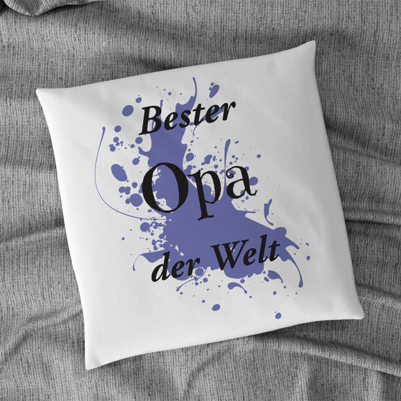 Satiniertes Kissen oder Kuschelkissen mit Reißverschluss bedruckt mit Motiv blau und Text bester Opa der Welt