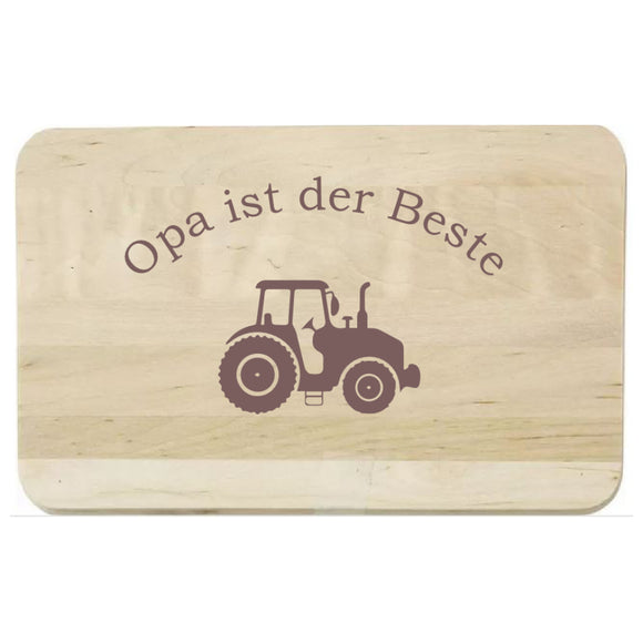 Sehr schönes Birke Schneidebrett graviert mit Opa ist der Beste und mit Motiv Traktor