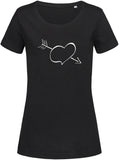 Herz mit Pfeil bedruckt auf schwarzem Damen T-Shirt/Top