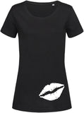 Weiße Lippen bedruckt auf schwarzem Damen T-Shirt/Top