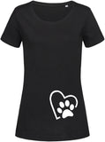 Herz mit Pfote bedruckt auf schwarzem Damen T-Shirt/Top