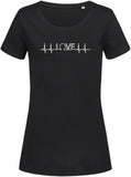 Herzline mit Love bedruckt auf schwarzem Damen T-Shirt/Top