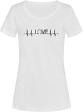 Herzline mit Love bedruckt auf weißem Damen T-Shirt/Top