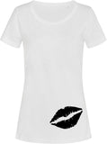Schwarze Lippen bedruckt auf weißem Damen T-Shirt/Top