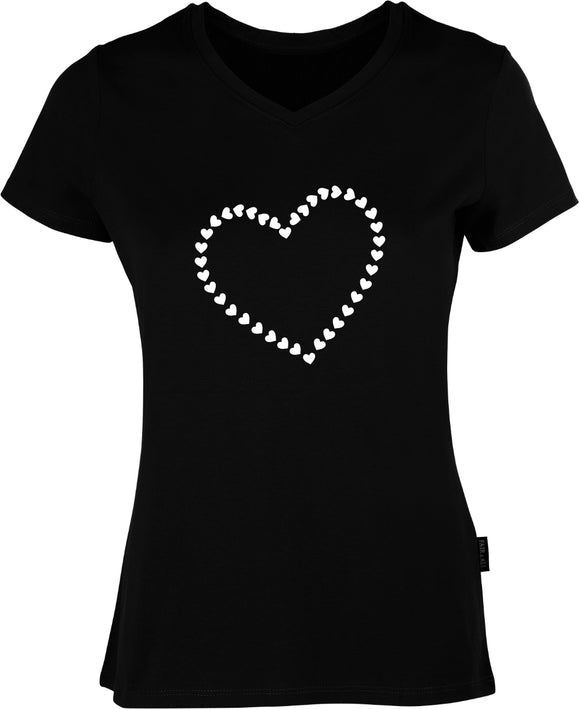 Herz aus Herzen bedruckt auf schwarzem Damen T-Shirt/Top