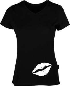 Weiße Lippen bedruckt auf schwarzem Damen T-Shirt/Top