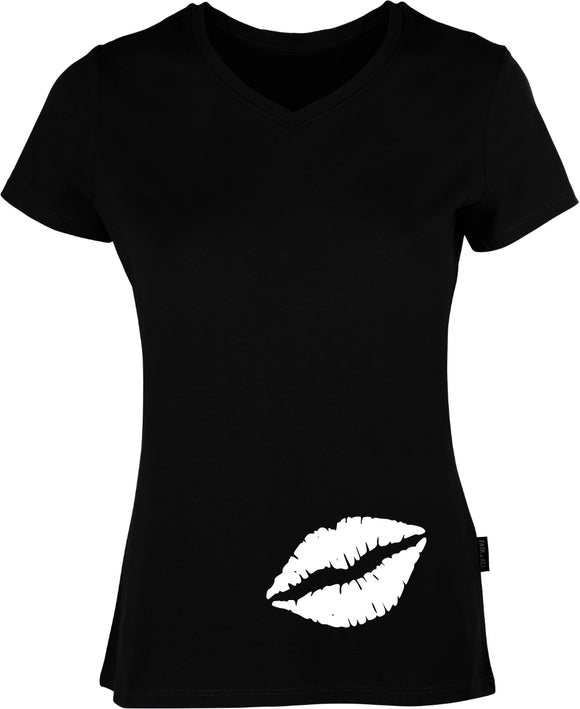 Weiße Lippen bedruckt auf schwarzem Damen T-Shirt/Top
