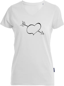Herz mit Pfeil bedruckt auf weißem Damen T-Shirt/Top