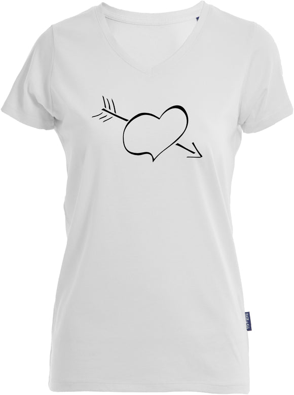 Herz mit Pfeil bedruckt auf weißem Damen T-Shirt/Top