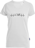 Herzline mit Love bedruckt auf weißem Damen T-Shirt/Top