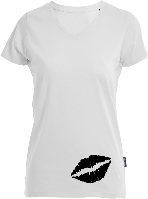 Schwarze Lippen bedruckt auf weißem Damen T-Shirt/Top
