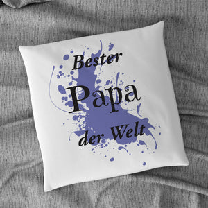 Satiniertes Kissen oder Kuschelkissen mit Reißverschluss bedruckt mit Motiv blau und Text bester Papa der Welt