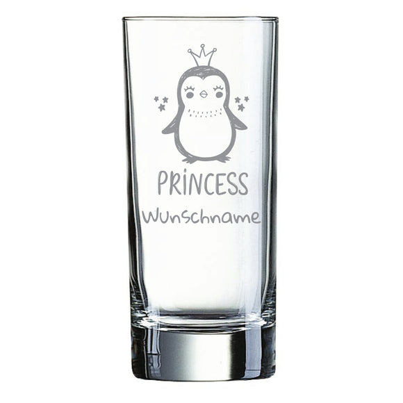 Longdrinkglas mit Gravur - Punguin Princess + Wunschname