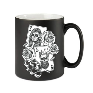 Queen King Spielkarten - gravierte Tasse schwarz matt