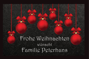 Frohe Weihnachten rote Weihnachtskugeln und Wunschname personalisierbare Fussmatte
