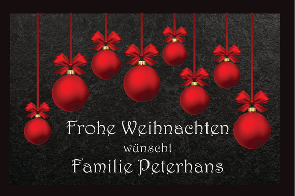 Frohe Weihnachten rote Weihnachtskugeln und Wunschname personalisierbare Fussmatte