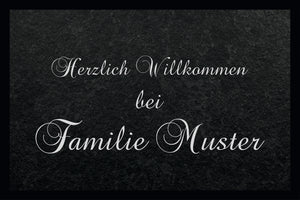 Fussmatte in Schieferoptik bedrucktmit Herzlich Willkommen bei Familie Wunschname
