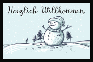 Schneemann im Schnee Herzlich Willkommen - Fußmatte