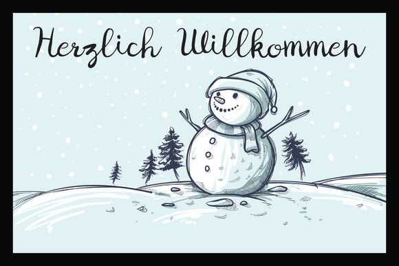 Schneemann im Schnee Herzlich Willkommen - Fußmatte
