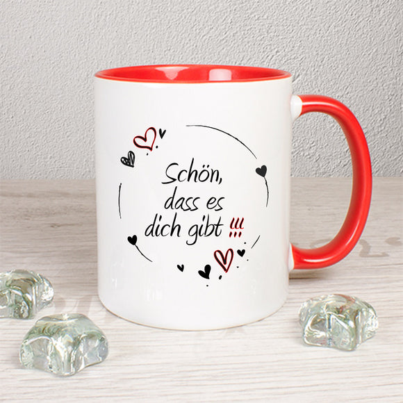 Twotone Tasse rot weiß bedruckt mit Schön, dass es dich gibt