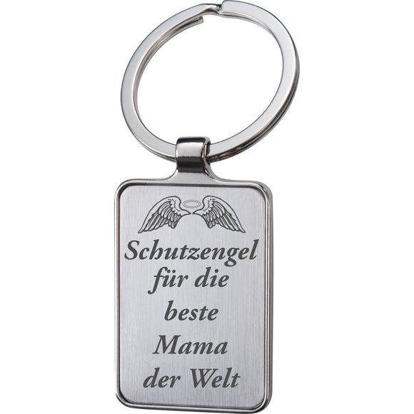 Schlüsselanhänger mit Engelsflügel und Text Schutzengel für die beste Mama der Welt graviert