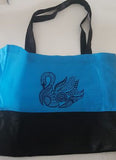 Non-Woven Einkaufstasche Shopper blau-schwarz bestickt mit Schwan